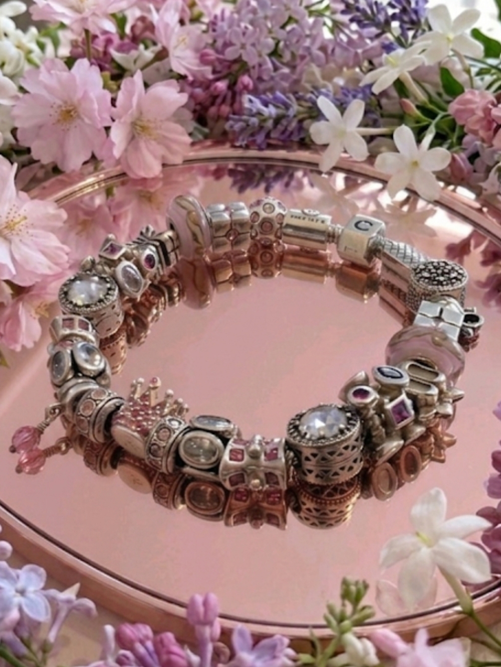 Chamilia Fully Loaded "Pretty N Pink" Bracelet Bundle -Size 8.3